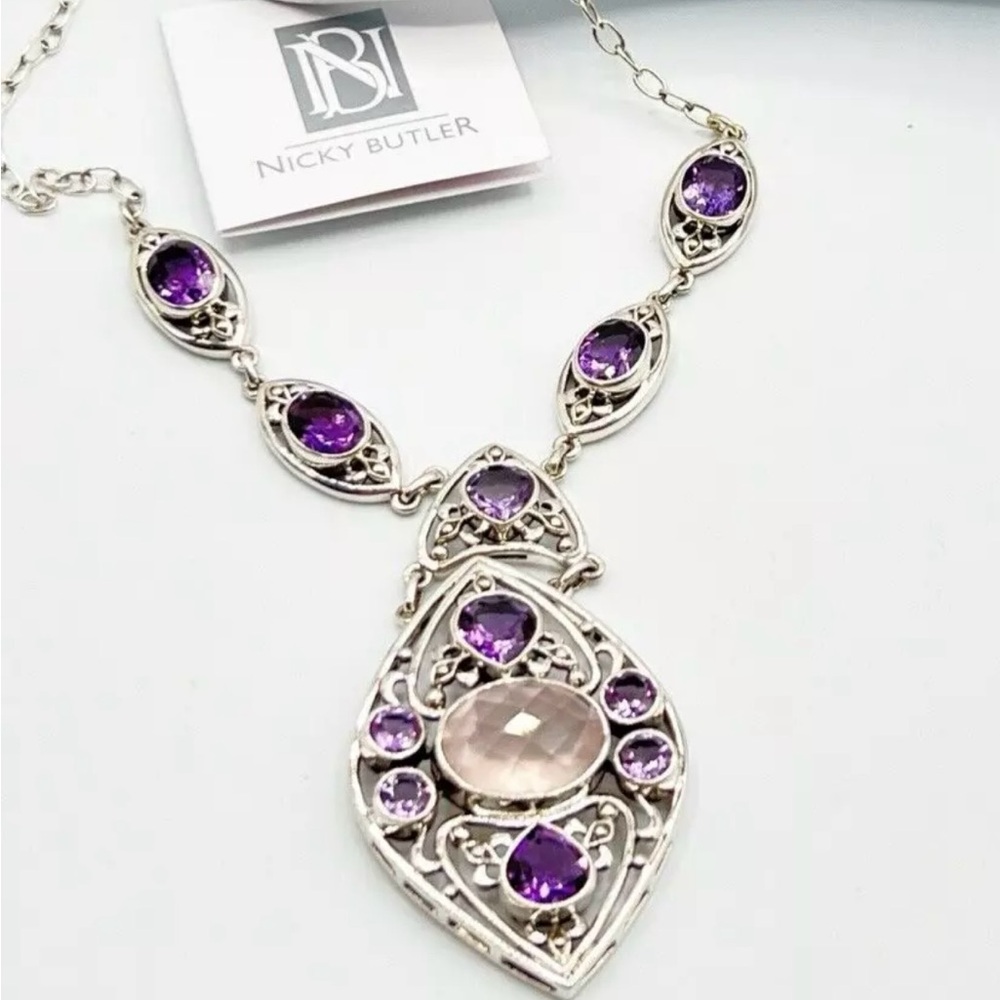 🌟NICKY BUTLER 925 Sterling Silver Rose Quartz Celtic Knot Necklace Brand… - Picture 3 of 12